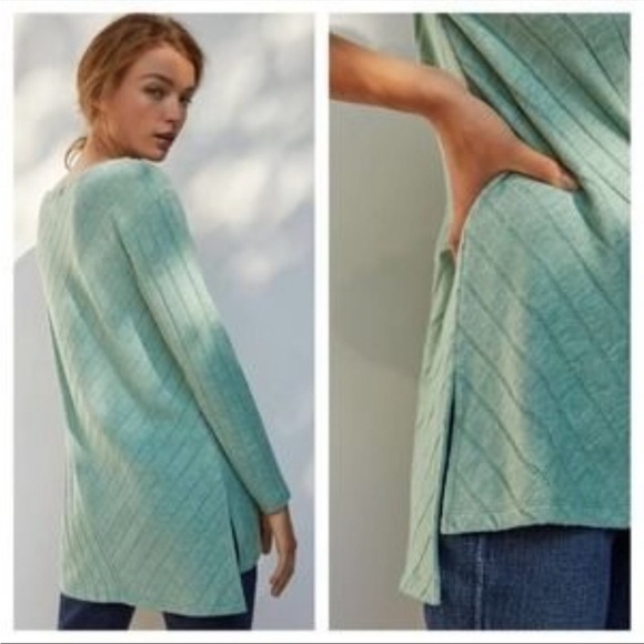 Anthropologie Tops - Anthropologie Maeve Devine Tunic Top Green Long Line Stripe Soft Long Sleeve